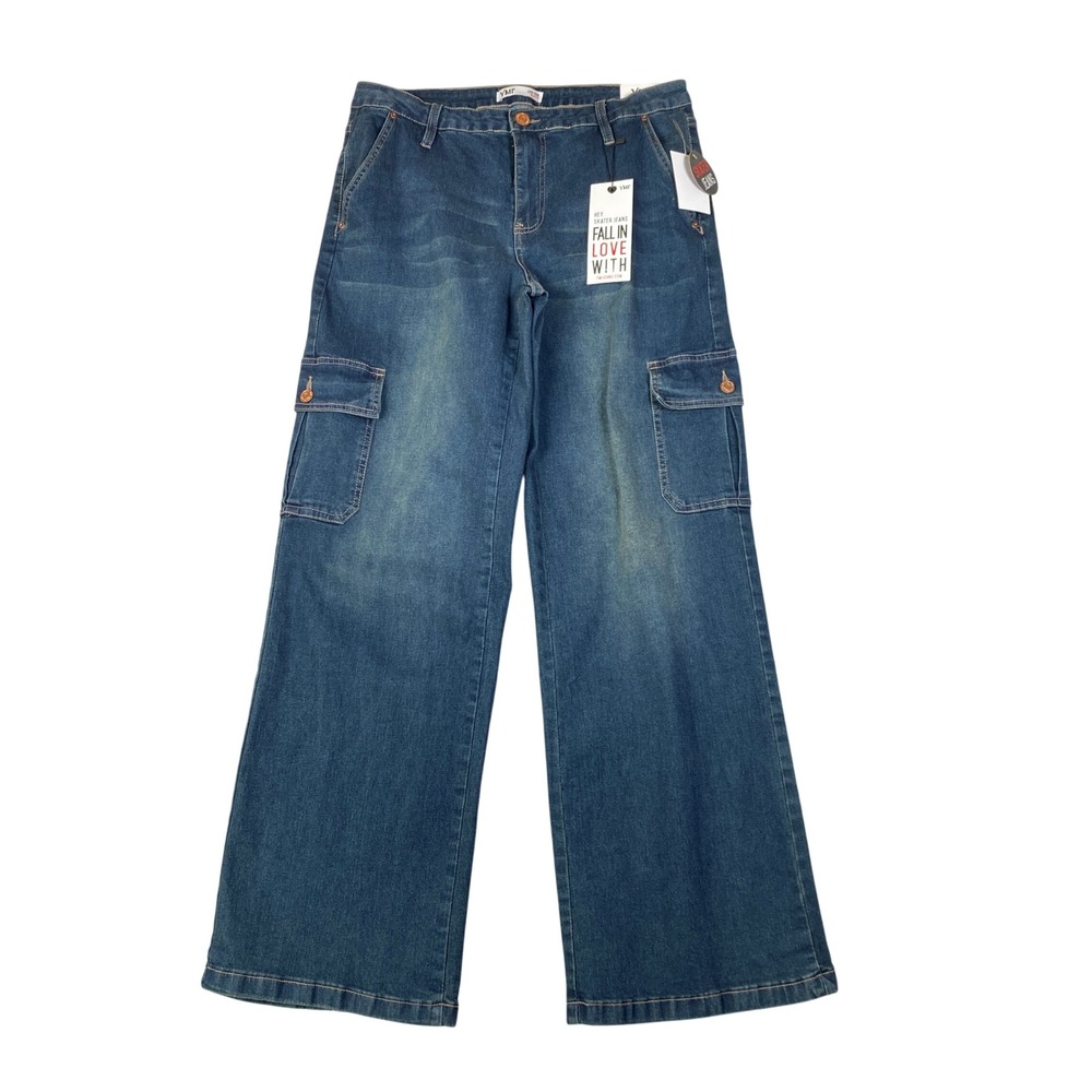 YMI‎ Low Rise Skater Jeans Y2K Baggy Cargo Pants Women 11/30 Blue Wide Leg NWT